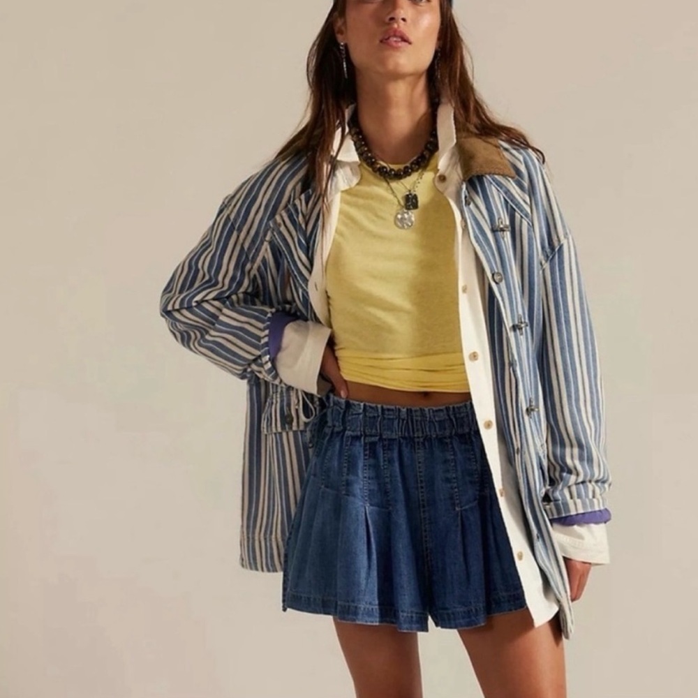 Free People We The Free Striped Denim Barn Coat - Picture 2 of 12